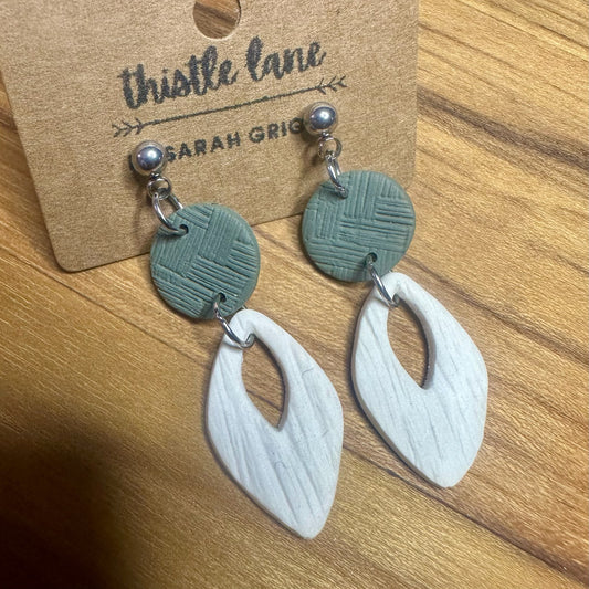 Cream and Sage Green on Siver Ball Stud