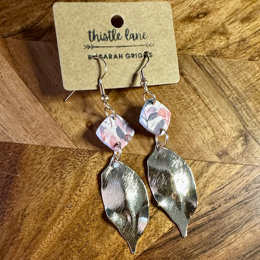 Floral w/ Gold Leaf Dangle