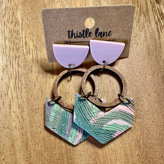 Pastels on Wood Circle w/ Pink Acrylic Tops