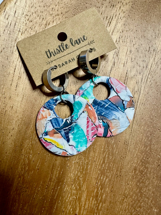 Silver Cuff Hoop w Multi abstract Circle