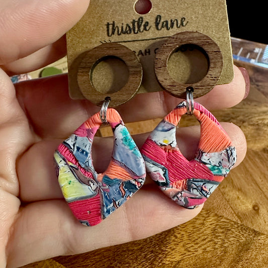 Multi-colored Diamond on Hollow Circle Wood Stud